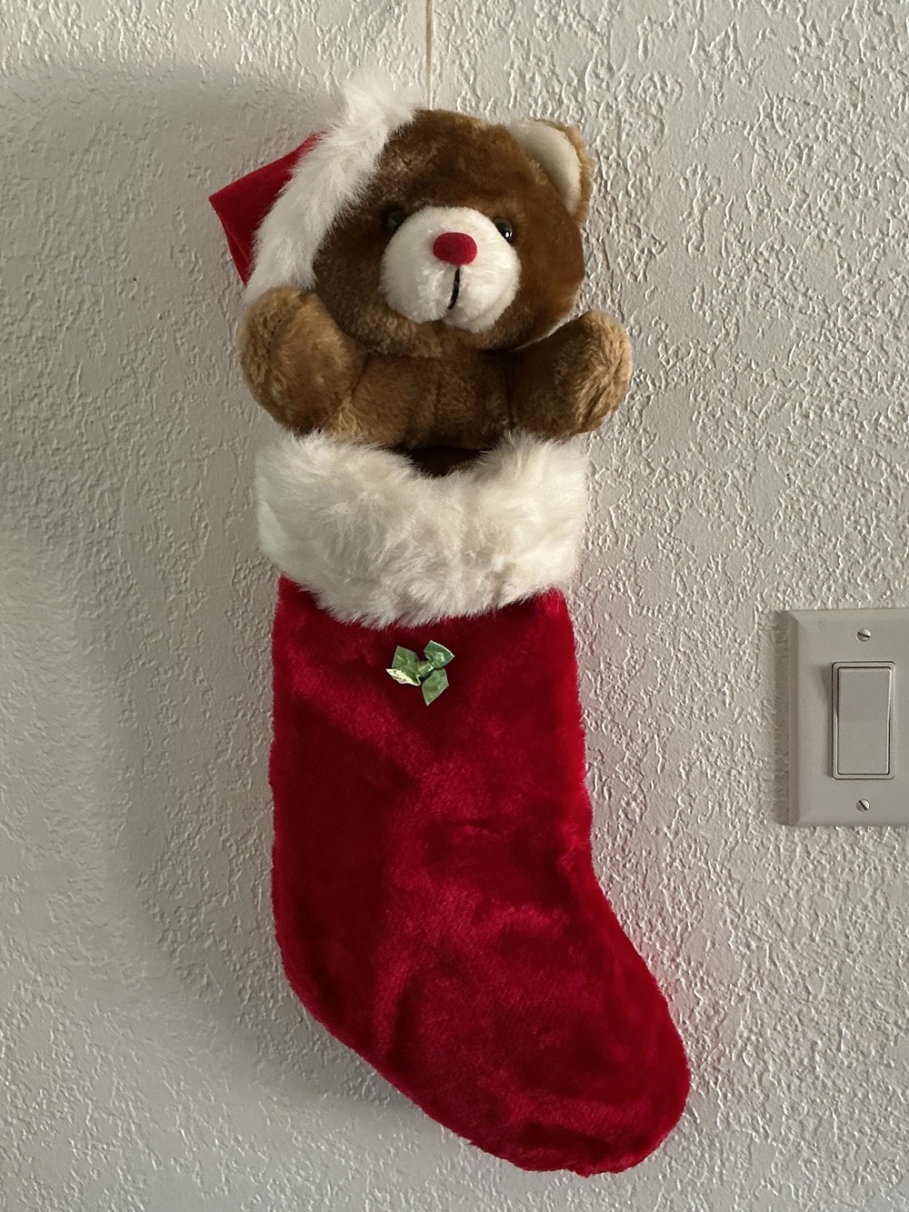 Vintage Teddy Bear Plush Christmas Stocking with Red Nose by Romeris Luvable